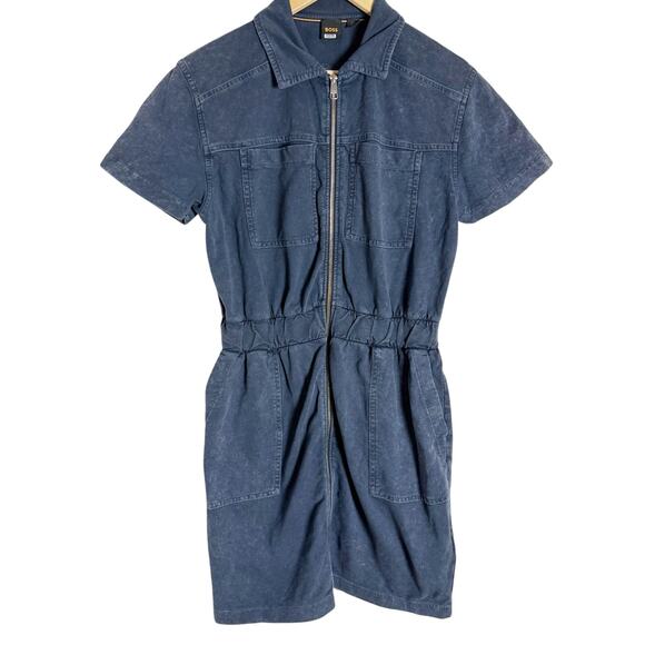 BOSS Hugo Boss Blue Zip Up Short Sleeve Utility Mini Dress Size XL - Picture 6 of 16